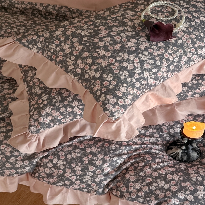 91家纺网 家纺一手货源 找家纺 慕晨 2025新款秋冬全棉纯棉加厚磨毛法式花边数码印简奢高级公主风四件套直播热卖 浪漫人生 粉