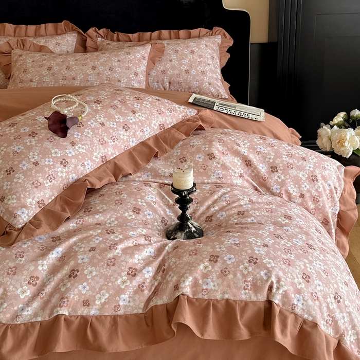 91家纺网 家纺一手货源 找家纺 慕晨 2025新款秋冬全棉纯棉加厚磨毛法式花边数码印简奢高级公主风四件套直播热卖 米朵