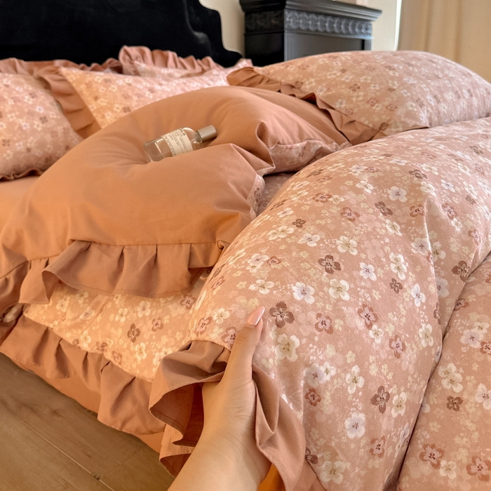 91家纺网 家纺一手货源 找家纺 慕晨 2025新款秋冬全棉纯棉加厚磨毛法式花边数码印简奢高级公主风四件套直播热卖 米朵