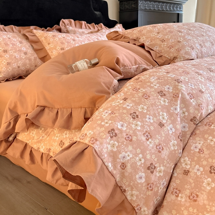 91家纺网 家纺一手货源 找家纺 慕晨 2025新款秋冬全棉纯棉加厚磨毛法式花边数码印简奢高级公主风四件套直播热卖 米朵