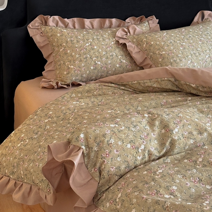 91家纺网 家纺一手货源 找家纺 慕晨 2025新款秋冬全棉纯棉加厚磨毛法式花边数码印简奢高级公主风四件套直播热卖 茵然