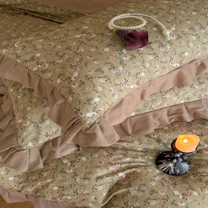 91家纺网 家纺一手货源 找家纺 慕晨 2025新款秋冬全棉纯棉加厚磨毛法式花边数码印简奢高级公主风四件套直播热卖 茵然