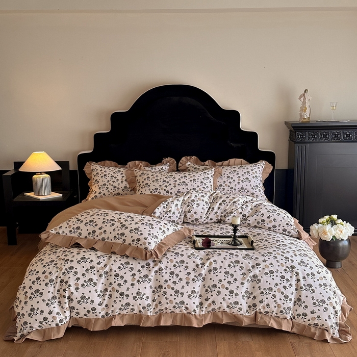 91家纺网 家纺一手货源 找家纺 慕晨 2025新款秋冬全棉纯棉加厚磨毛法式花边数码印简奢高级公主风四件套直播热卖 语堂