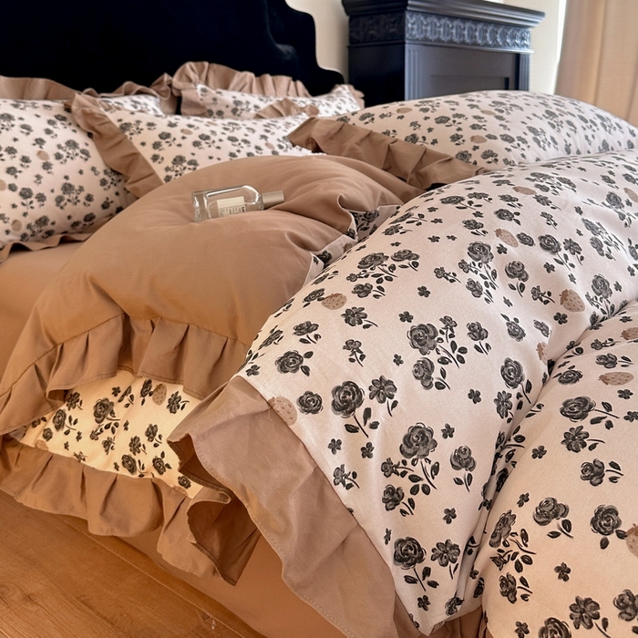 91家纺网 家纺一手货源 找家纺 慕晨 2025新款秋冬全棉纯棉加厚磨毛法式花边数码印简奢高级公主风四件套直播热卖 语堂