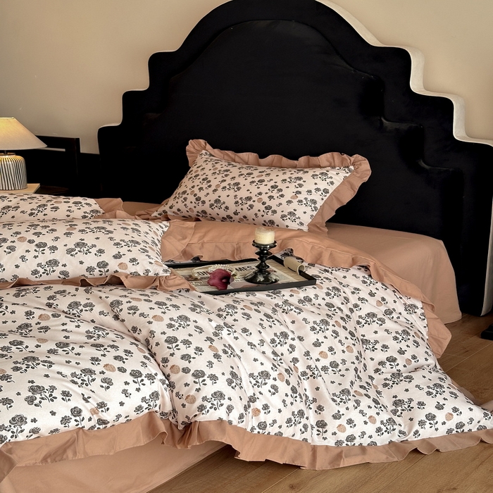 91家纺网 家纺一手货源 找家纺 慕晨 2025新款秋冬全棉纯棉加厚磨毛法式花边数码印简奢高级公主风四件套直播热卖 语堂