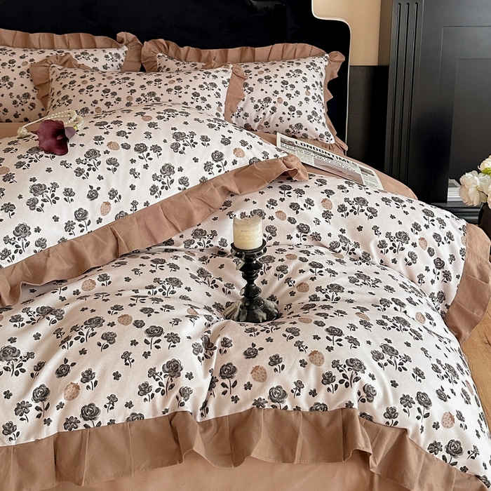 91家纺网 家纺一手货源 找家纺 慕晨 2025新款秋冬全棉纯棉加厚磨毛法式花边数码印简奢高级公主风四件套直播热卖 语堂