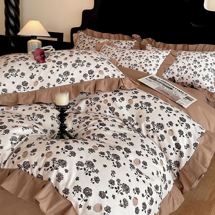 91家纺网 家纺一手货源 找家纺 慕晨 2025新款秋冬全棉纯棉加厚磨毛法式花边数码印简奢高级公主风四件套直播热卖 语堂