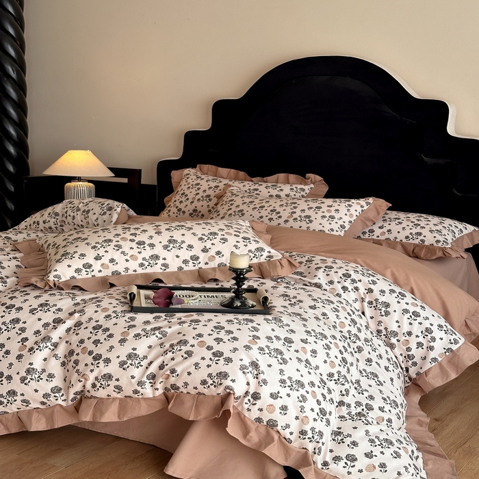 91家纺网 家纺一手货源 找家纺 慕晨 2025新款秋冬全棉纯棉加厚磨毛法式花边数码印简奢高级公主风四件套直播热卖 语堂