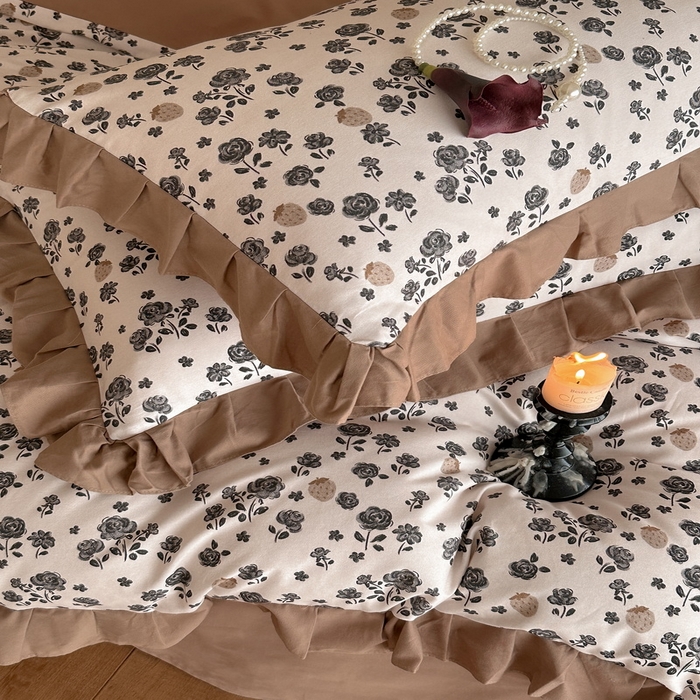 91家纺网 家纺一手货源 找家纺 慕晨 2025新款秋冬全棉纯棉加厚磨毛法式花边数码印简奢高级公主风四件套直播热卖 语堂