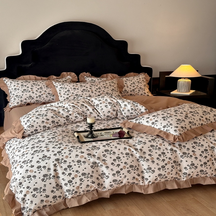 91家纺网 家纺一手货源 找家纺 慕晨 2025新款秋冬全棉纯棉加厚磨毛法式花边数码印简奢高级公主风四件套直播热卖 语堂