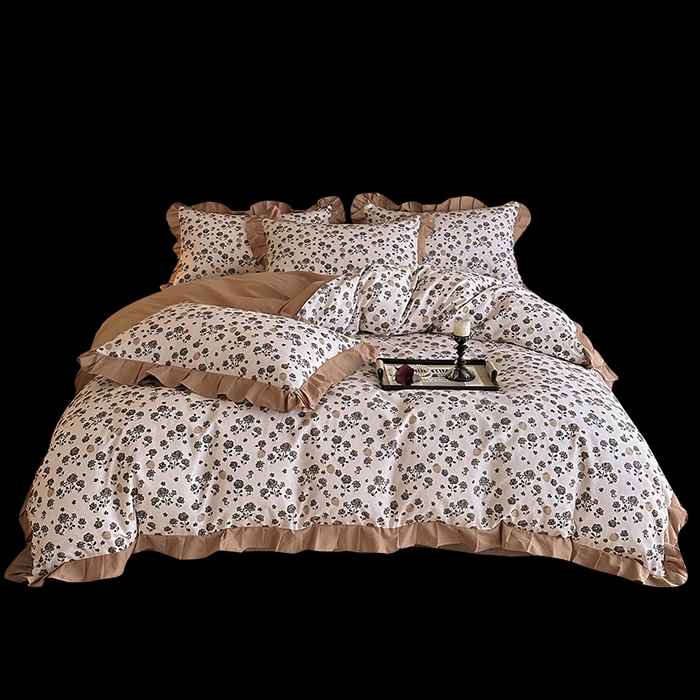 91家纺网 家纺一手货源 找家纺 慕晨 2025新款秋冬全棉纯棉加厚磨毛法式花边数码印简奢高级公主风四件套直播热卖 语堂