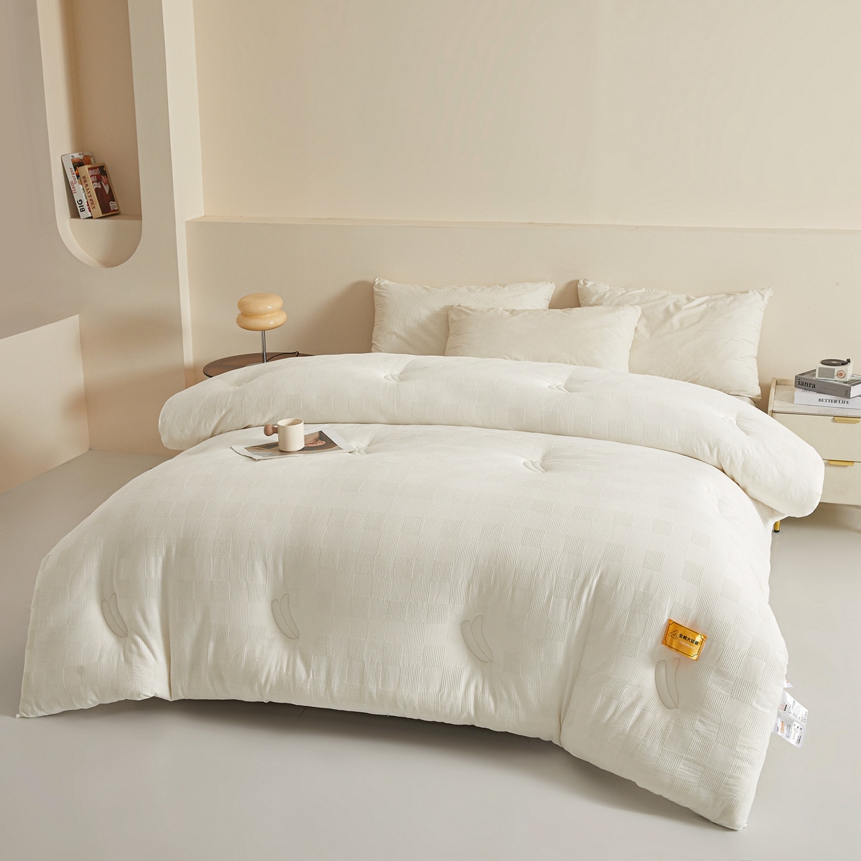 91家纺网 家纺一手货源 找家纺 初相识 2025新款全棉提花大豆被30%大豆纤维被华夫格纯棉被子被芯加厚冬被春秋被夏被 全棉提花素雅白