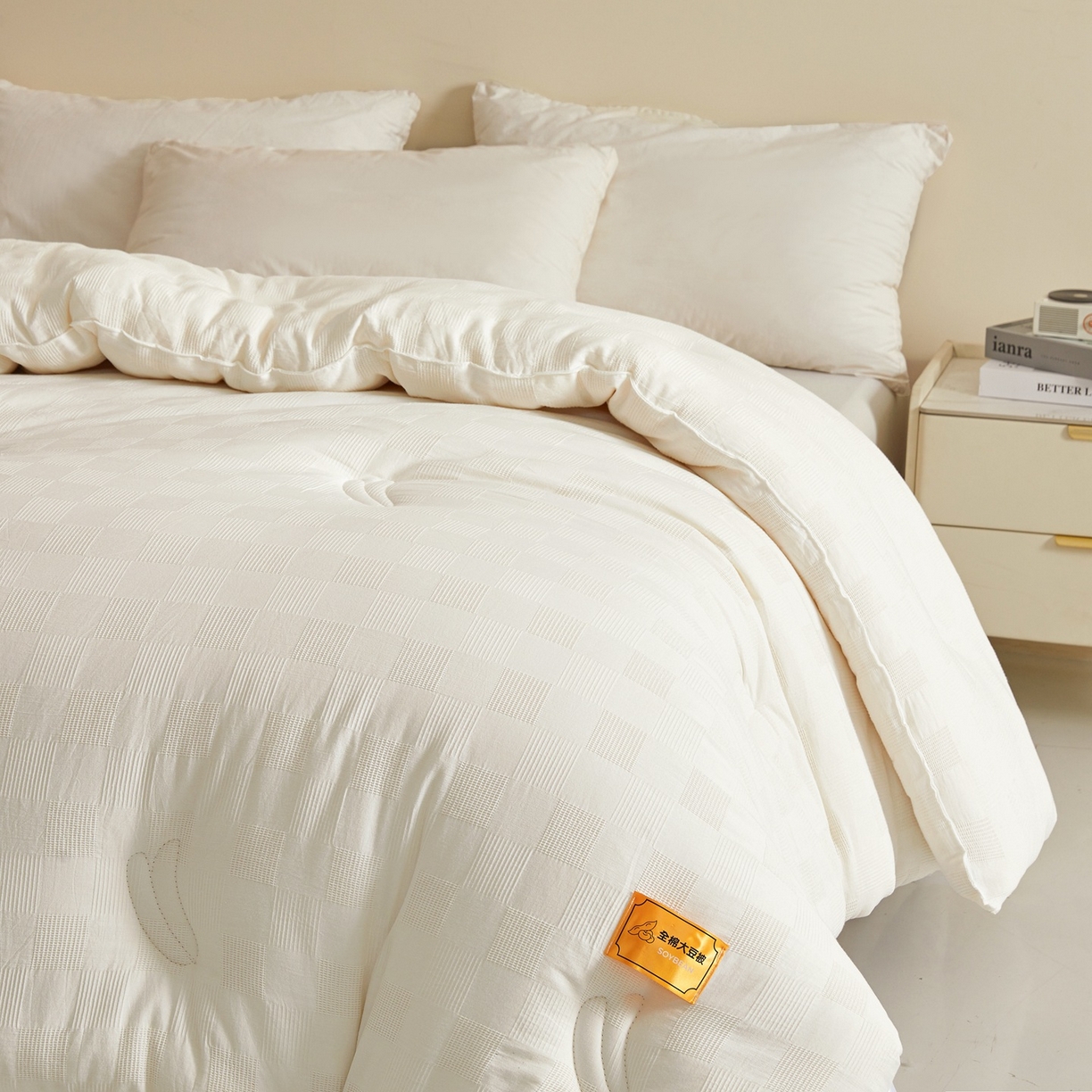 91家纺网 家纺一手货源 找家纺 初相识 2025新款全棉提花大豆被30%大豆纤维被华夫格纯棉被子被芯加厚冬被春秋被夏被 全棉提花素雅白