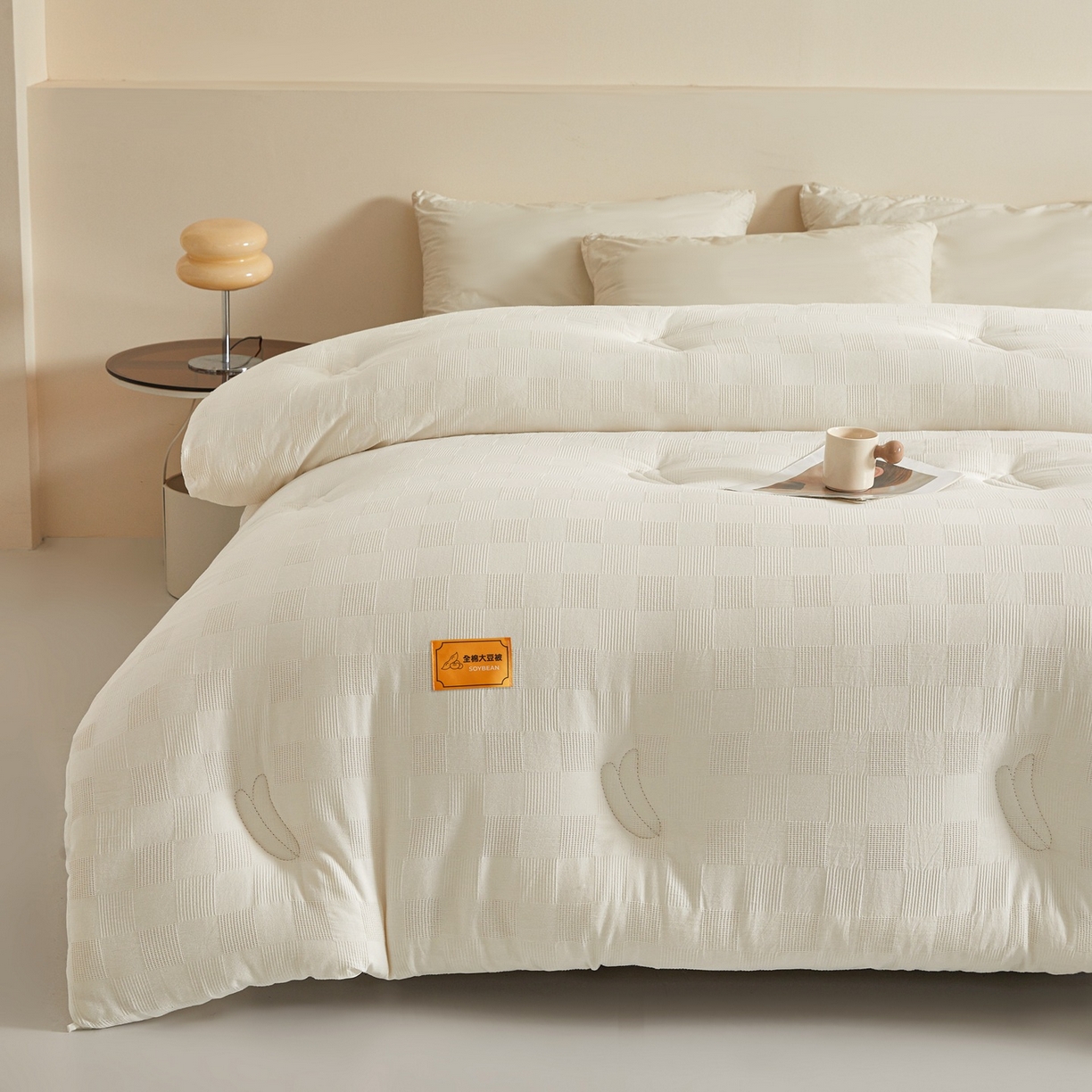 91家纺网 家纺一手货源 找家纺 初相识 2025新款全棉提花大豆被30%大豆纤维被华夫格纯棉被子被芯加厚冬被春秋被夏被 全棉提花素雅白