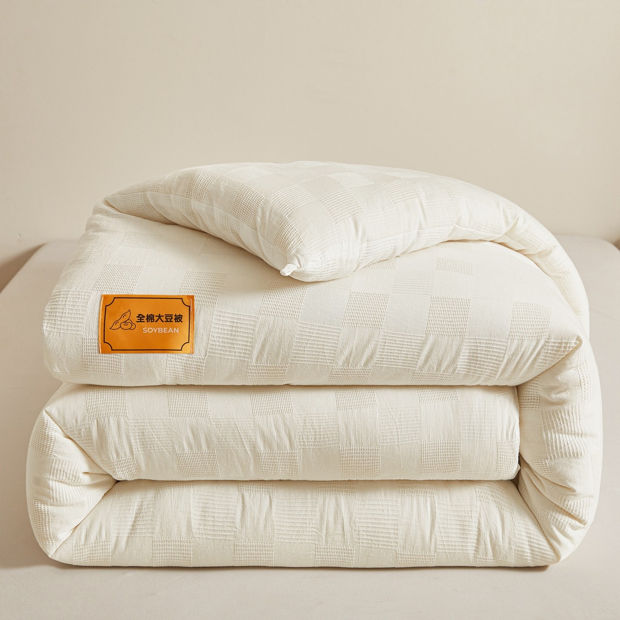 91家纺网 家纺一手货源 找家纺 初相识 2025新款全棉提花大豆被30%大豆纤维被华夫格纯棉被子被芯加厚冬被春秋被夏被 全棉提花素雅白