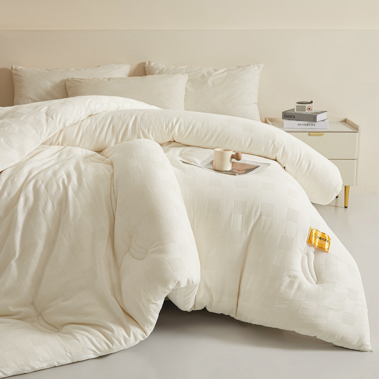 91家纺网 家纺一手货源 找家纺 初相识 2025新款全棉提花大豆被30%大豆纤维被华夫格纯棉被子被芯加厚冬被春秋被夏被 全棉提花素雅白