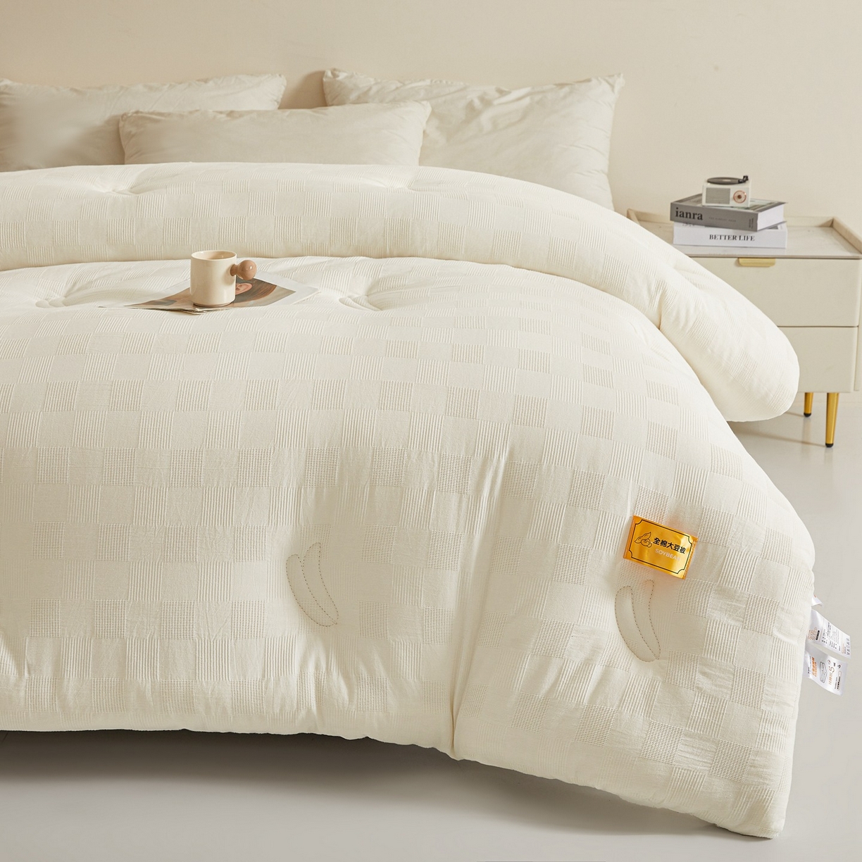 91家纺网 家纺一手货源 找家纺 初相识 2025新款全棉提花大豆被30%大豆纤维被华夫格纯棉被子被芯加厚冬被春秋被夏被 全棉提花素雅白