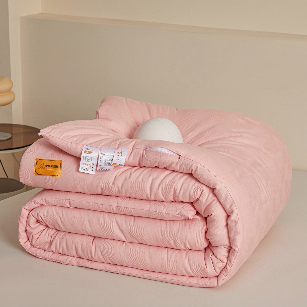 91家纺网 家纺一手货源 找家纺 初相识 2025新款全棉提花大豆被30%大豆纤维被华夫格纯棉被子被芯加厚冬被春秋被夏被 全棉提花贵妃粉