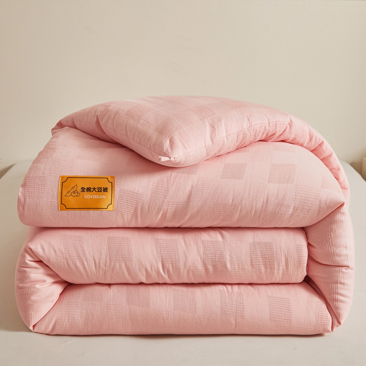 91家纺网 家纺一手货源 找家纺 初相识 2025新款全棉提花大豆被30%大豆纤维被华夫格纯棉被子被芯加厚冬被春秋被夏被 全棉提花贵妃粉