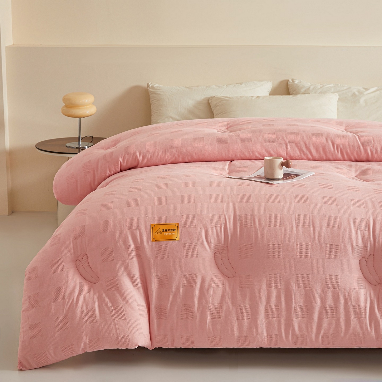 91家纺网 家纺一手货源 找家纺 初相识 2025新款全棉提花大豆被30%大豆纤维被华夫格纯棉被子被芯加厚冬被春秋被夏被 全棉提花贵妃粉