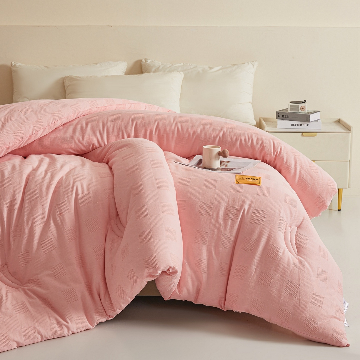 91家纺网 家纺一手货源 找家纺 初相识 2025新款全棉提花大豆被30%大豆纤维被华夫格纯棉被子被芯加厚冬被春秋被夏被 全棉提花贵妃粉