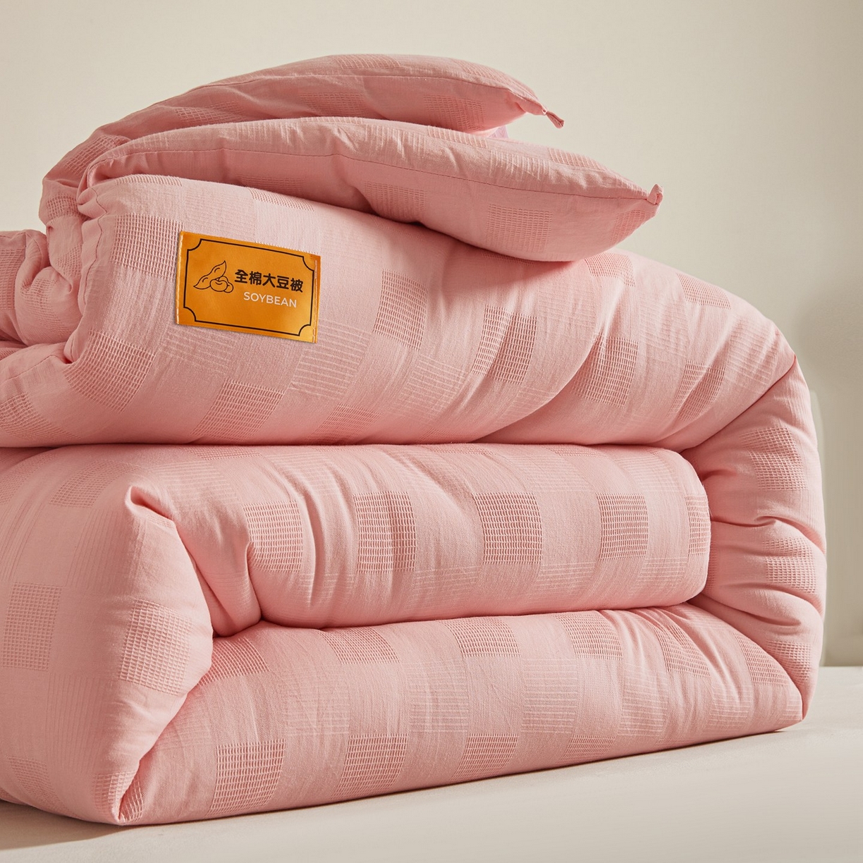 91家纺网 家纺一手货源 找家纺 初相识 2025新款全棉提花大豆被30%大豆纤维被华夫格纯棉被子被芯加厚冬被春秋被夏被 全棉提花贵妃粉