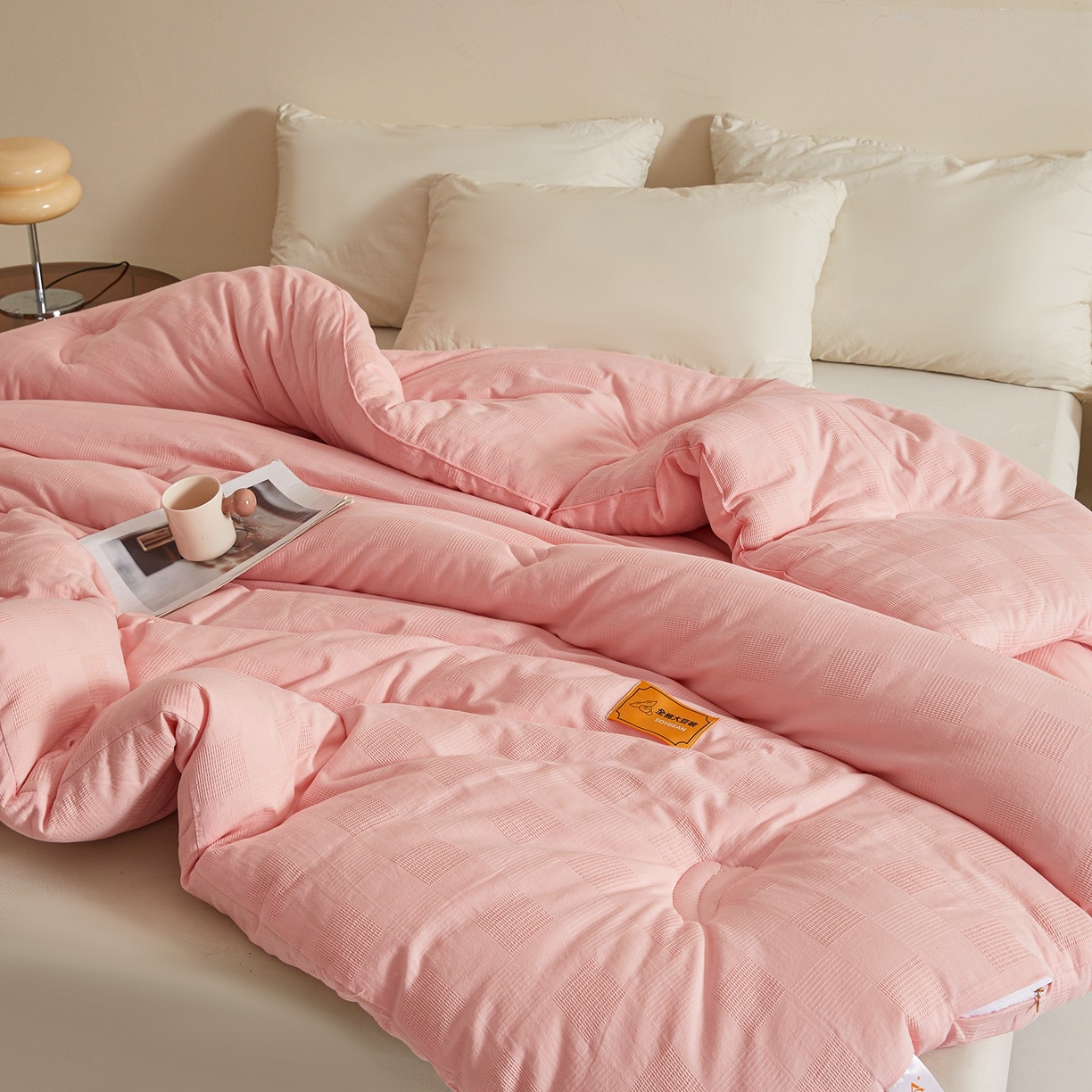 91家纺网 家纺一手货源 找家纺 初相识 2025新款全棉提花大豆被30%大豆纤维被华夫格纯棉被子被芯加厚冬被春秋被夏被 全棉提花贵妃粉