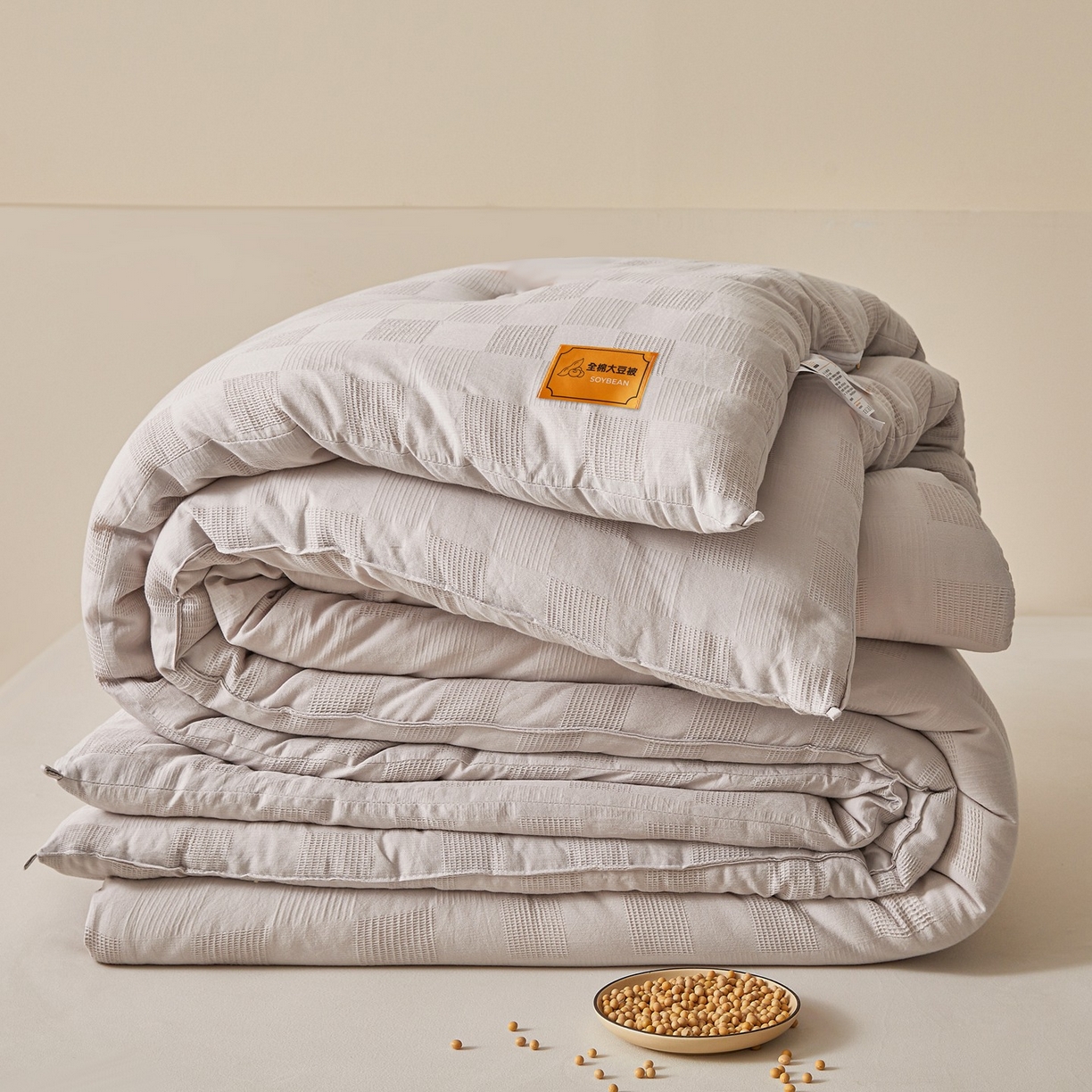 初相识 2025新款全棉提花大豆被30%大豆纤维被华夫格纯棉被子被芯加厚冬被春秋被夏被 全棉提花绅士灰