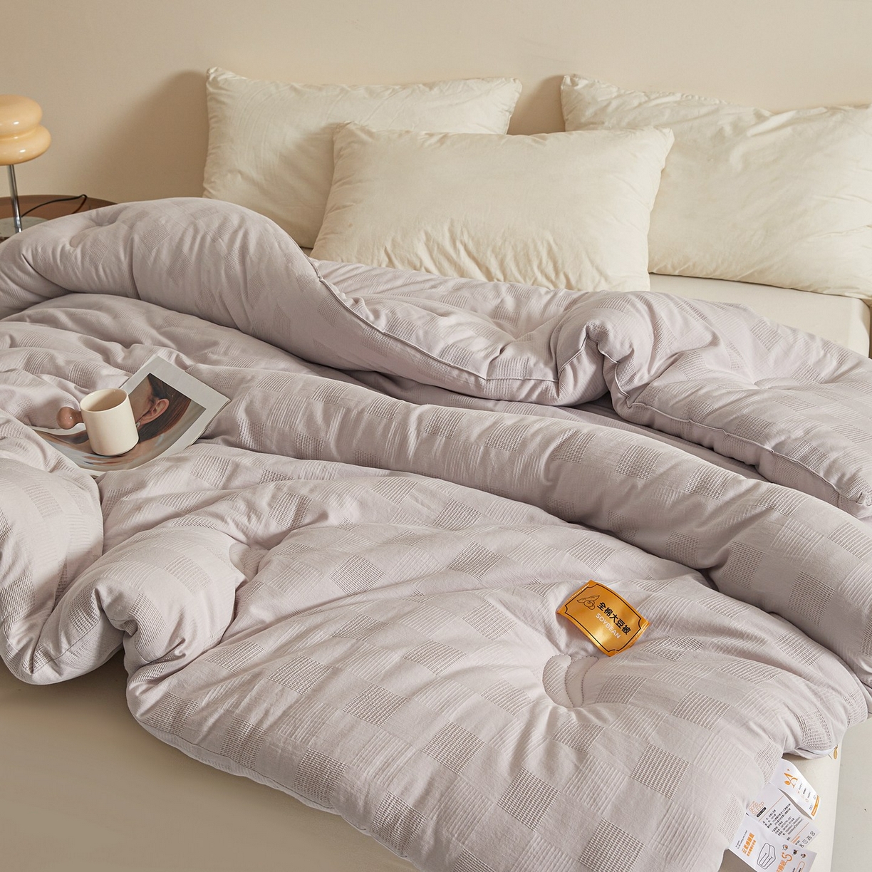 91家纺网 家纺一手货源 找家纺 初相识 2025新款全棉提花大豆被30%大豆纤维被华夫格纯棉被子被芯加厚冬被春秋被夏被 全棉提花绅士灰