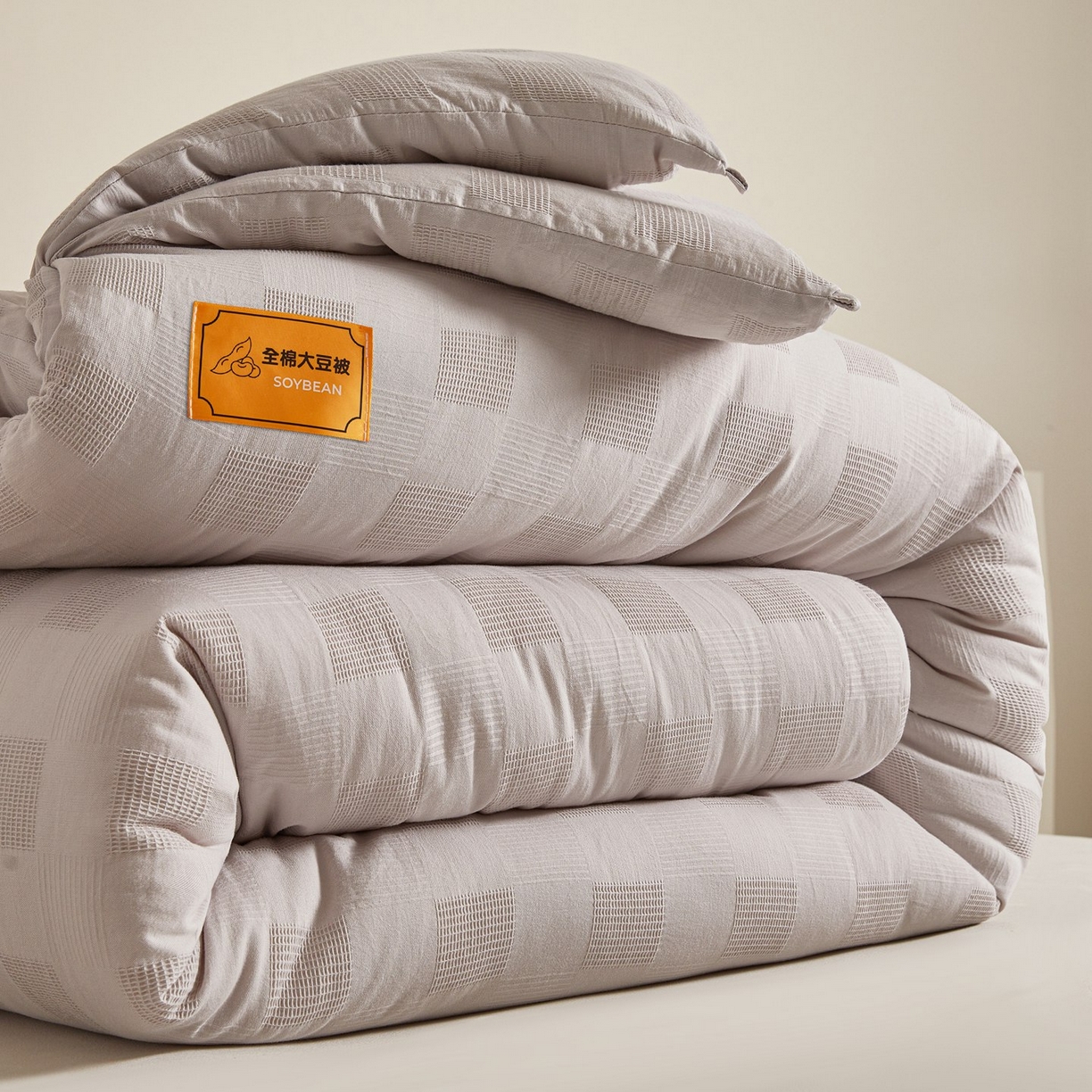 91家纺网 家纺一手货源 找家纺 初相识 2025新款全棉提花大豆被30%大豆纤维被华夫格纯棉被子被芯加厚冬被春秋被夏被 全棉提花绅士灰