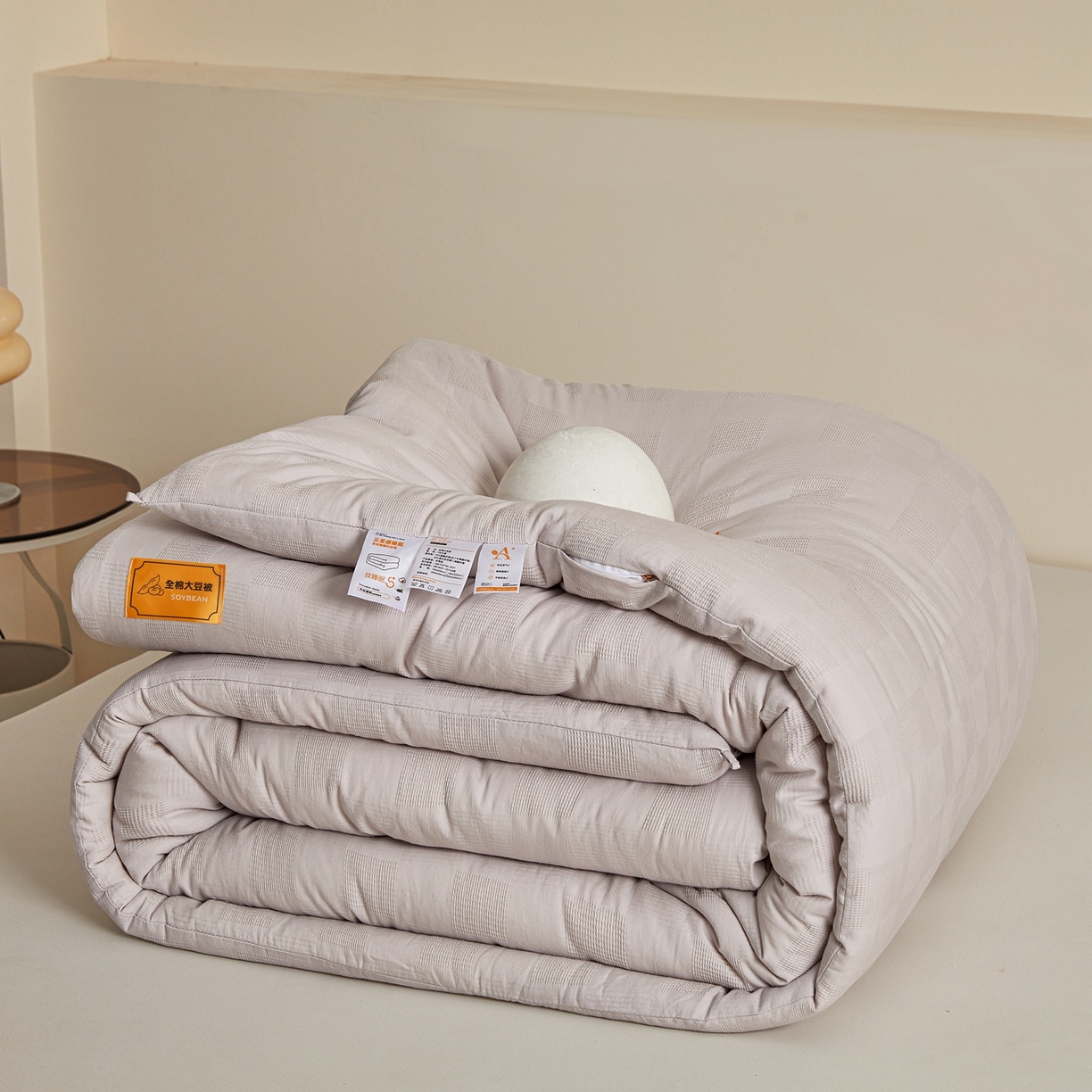 91家纺网 家纺一手货源 找家纺 初相识 2025新款全棉提花大豆被30%大豆纤维被华夫格纯棉被子被芯加厚冬被春秋被夏被 全棉提花绅士灰