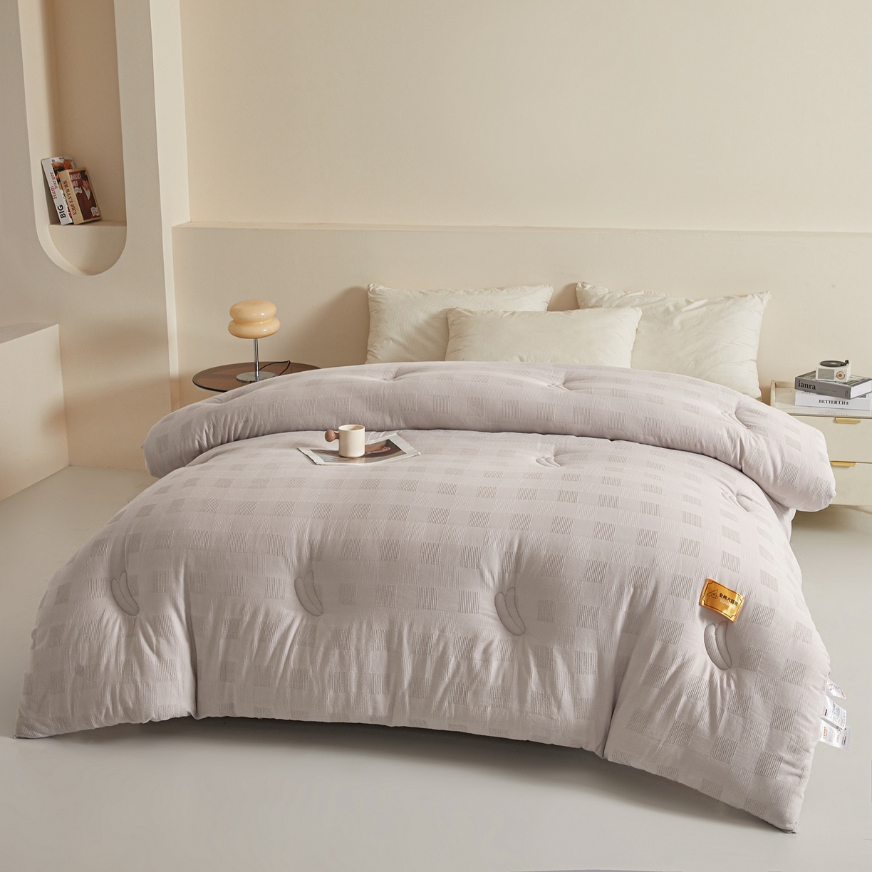 91家纺网 家纺一手货源 找家纺 初相识 2025新款全棉提花大豆被30%大豆纤维被华夫格纯棉被子被芯加厚冬被春秋被夏被 全棉提花绅士灰