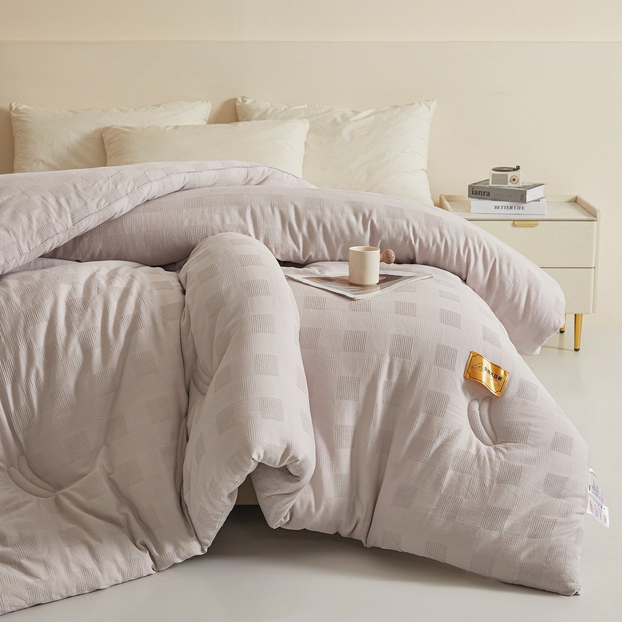 91家纺网 家纺一手货源 找家纺 初相识 2025新款全棉提花大豆被30%大豆纤维被华夫格纯棉被子被芯加厚冬被春秋被夏被 全棉提花绅士灰