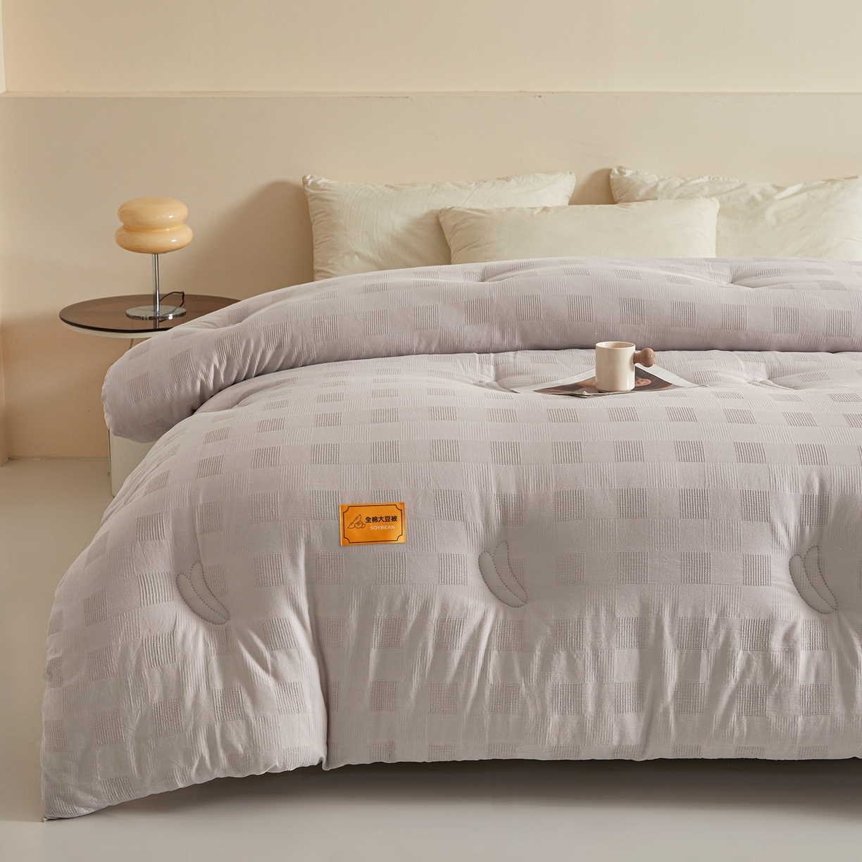 91家纺网 家纺一手货源 找家纺 初相识 2025新款全棉提花大豆被30%大豆纤维被华夫格纯棉被子被芯加厚冬被春秋被夏被 全棉提花绅士灰