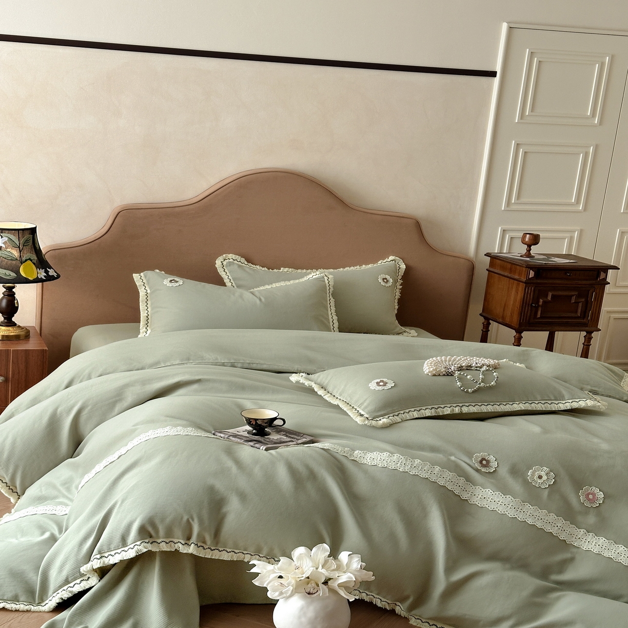 91家纺网 家纺一手货源 找家纺 （总）慕晨 2025新款小提花全棉磨毛四件套小清新花边公主风小碎花浪漫小红书直播热款