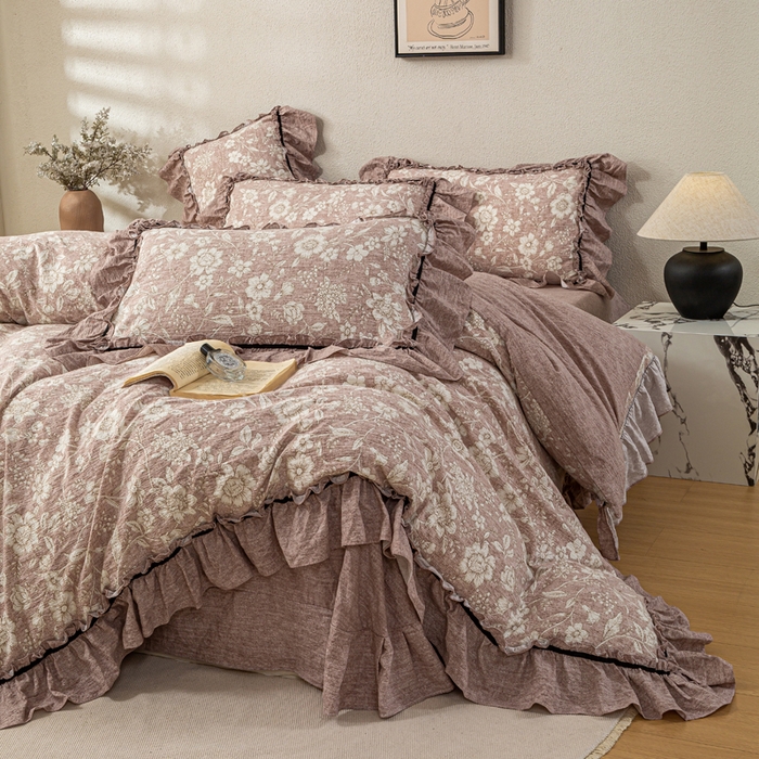 91家纺网 家纺一手货源 找家纺 （总）大麦家纺 2025新款水洗亚麻花边四件套