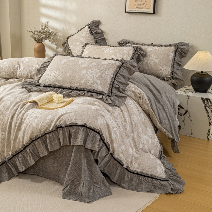 91家纺网 家纺一手货源 找家纺 （总）大麦家纺 2025新款水洗亚麻花边四件套