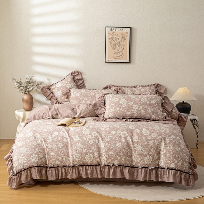 91家纺网 家纺一手货源 找家纺 （总）大麦家纺 2025新款水洗亚麻花边四件套