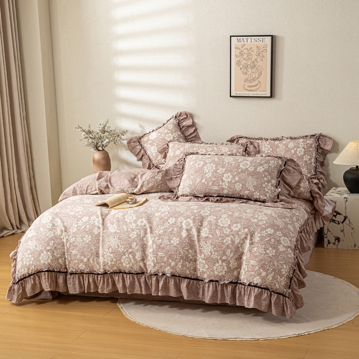 91家纺网 家纺一手货源 找家纺 （总）大麦家纺 2025新款水洗亚麻花边四件套