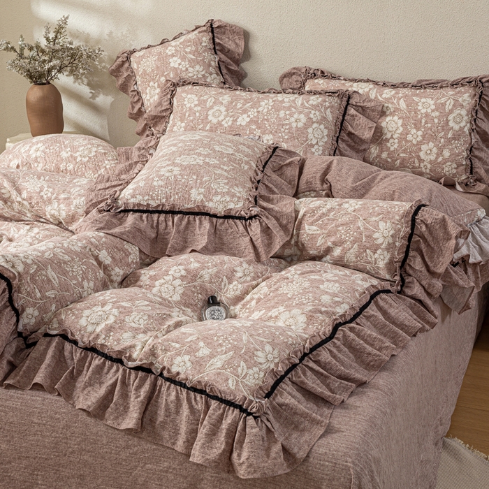 91家纺网 家纺一手货源 找家纺 （总）大麦家纺 2025新款水洗亚麻花边四件套