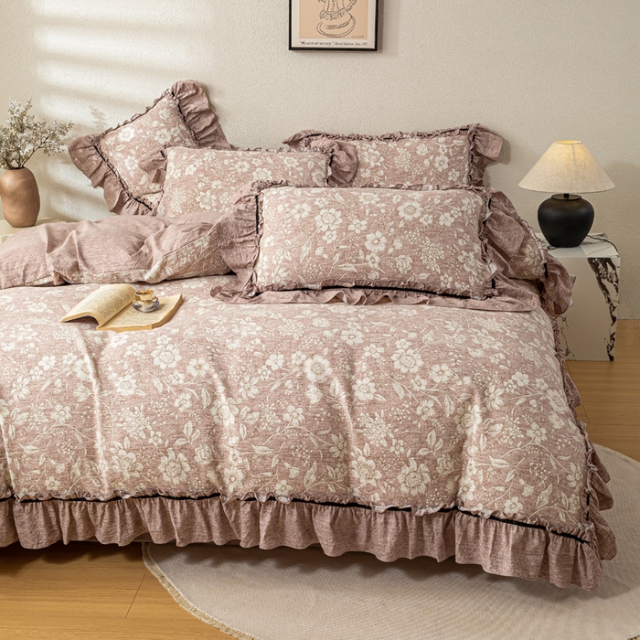 91家纺网 家纺一手货源 找家纺 （总）大麦家纺 2025新款水洗亚麻花边四件套