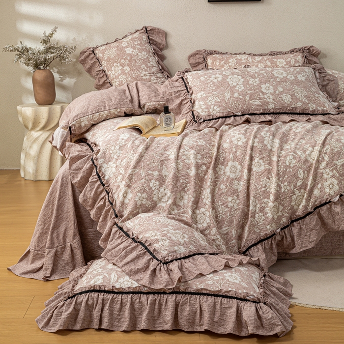 91家纺网 家纺一手货源 找家纺 （总）大麦家纺 2025新款水洗亚麻花边四件套