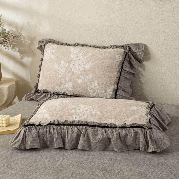 91家纺网 家纺一手货源 找家纺 大麦家纺 2025新款水洗亚麻花边四件套 玉茗