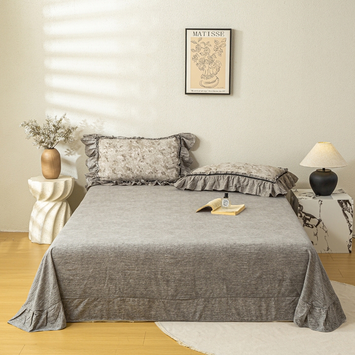 91家纺网 家纺一手货源 找家纺 大麦家纺 2025新款水洗亚麻花边四件套 颂青时