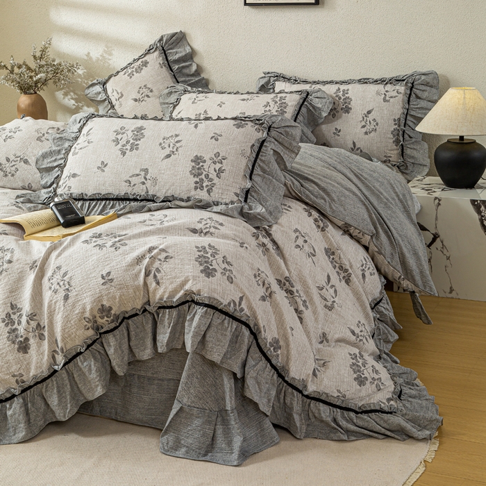 大麦家纺 2025新款水洗亚麻花边四件套 香榭花园