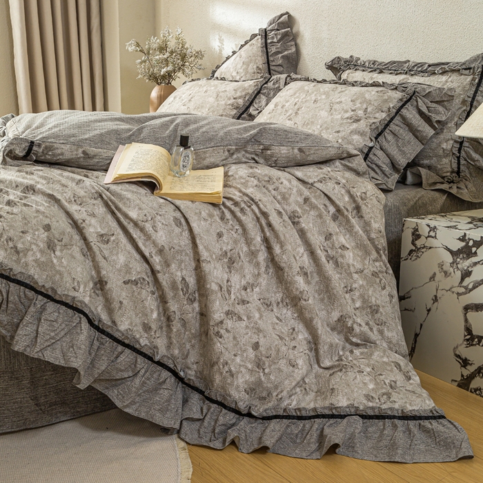 91家纺网 家纺一手货源 找家纺 大麦家纺 2025新款水洗亚麻花边四件套 颂青时