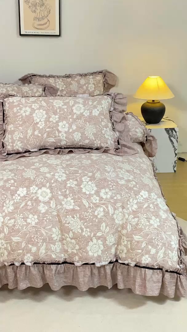 91家纺网 家纺一手货源 找家纺 （总）大麦家纺 2025新款水洗亚麻花边四件套