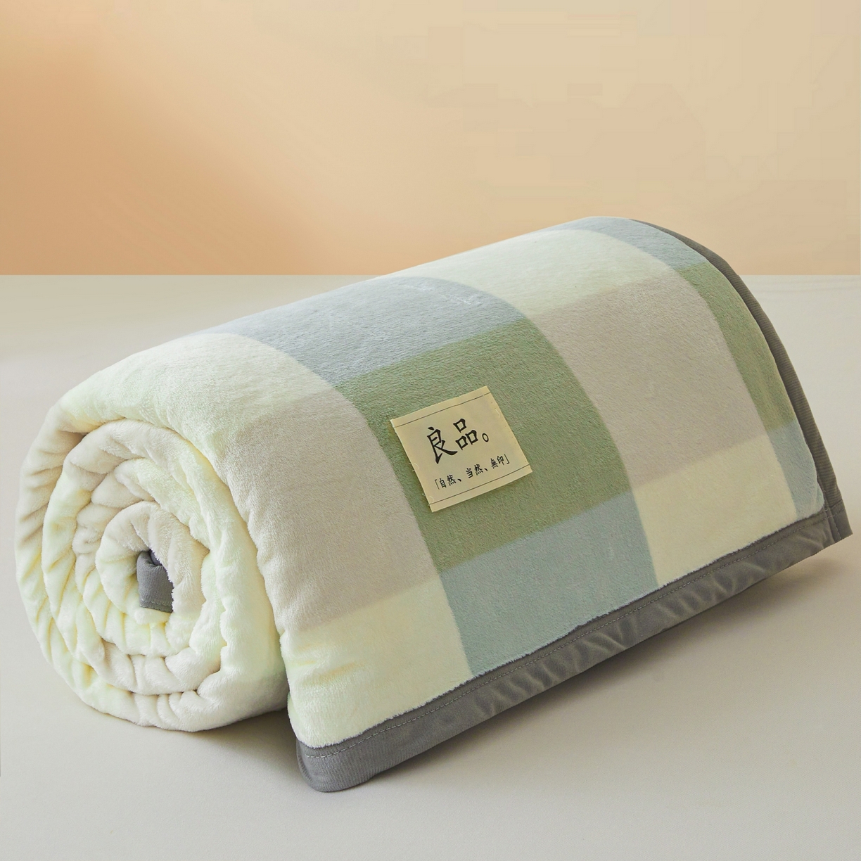 缦吉 2025新款加厚牛奶绒双面四季多功能毛毯毯子 绿大格