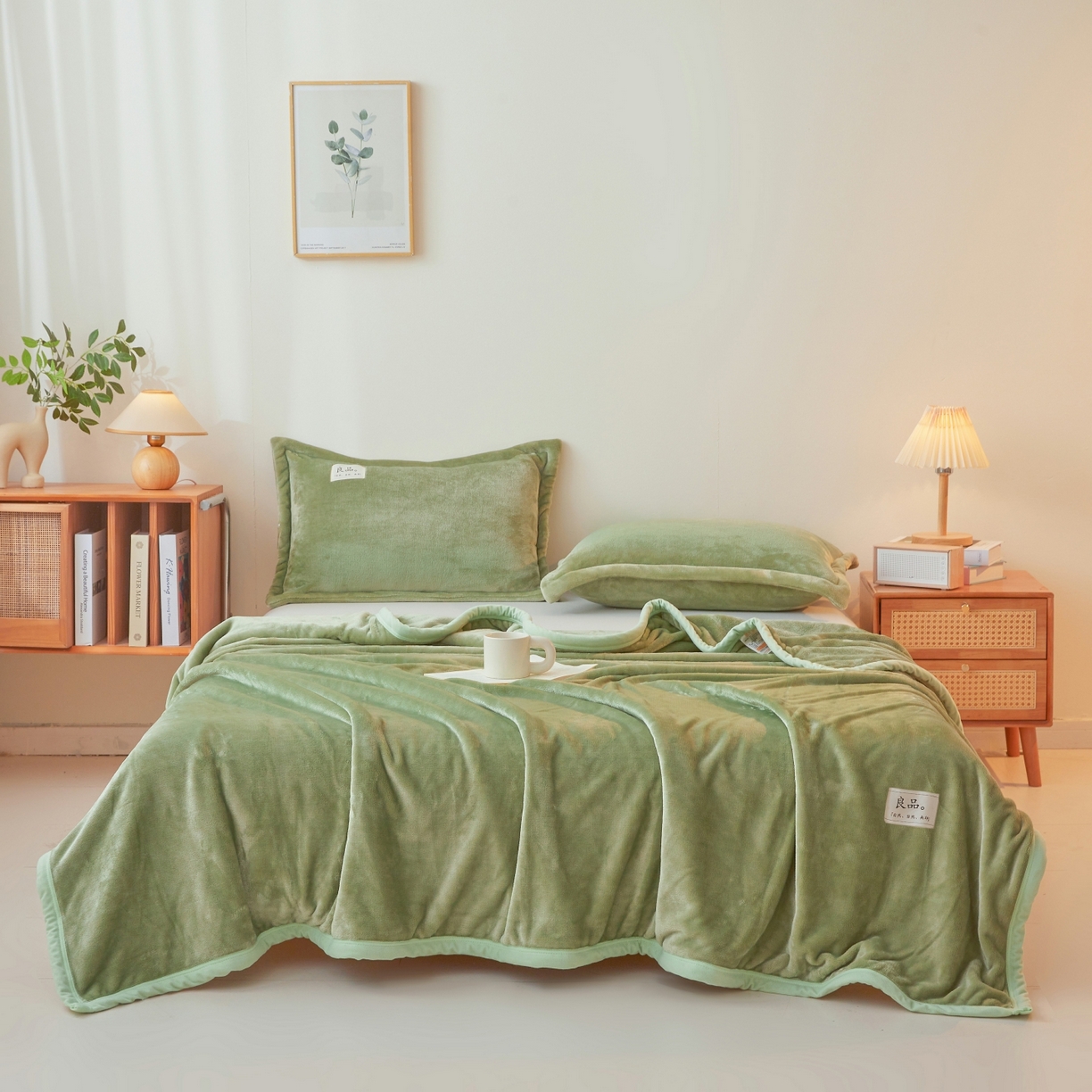 91家纺网 家纺一手货源 找家纺 缦吉 2025新款加厚牛奶绒双面四季多功能毛毯毯子 抹茶绿
