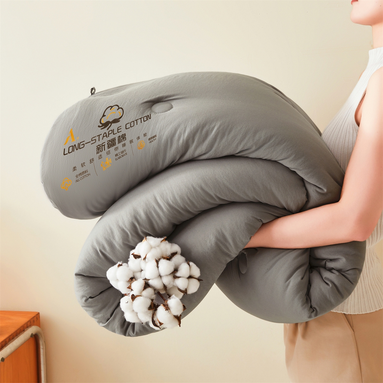 91家纺网 家纺一手货源 找家纺 仁凯家纺 2025新款a类100%新疆棉花被 冬被春秋被 学生被子被芯（提供买家秀检测报告） 新疆棉花-时光灰